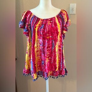 Kori Women's Tie-Dye Blouse in Pink, Yellow, and Blue
